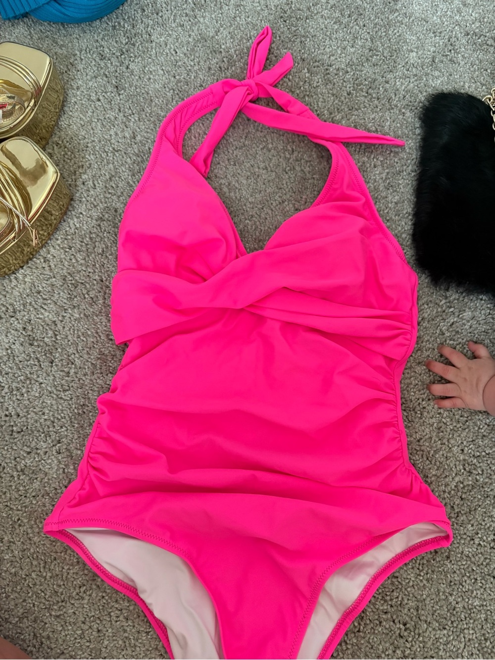 Women’s Hot Pink Halter One-Piece Swimsuit